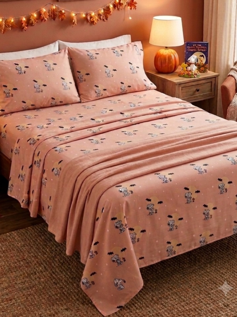Peanuts Pumpkin Pink Sheet Set Full Size
